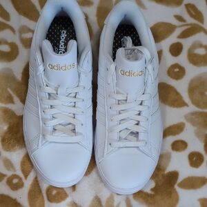 Adidas White Sneakers with Gold Accents